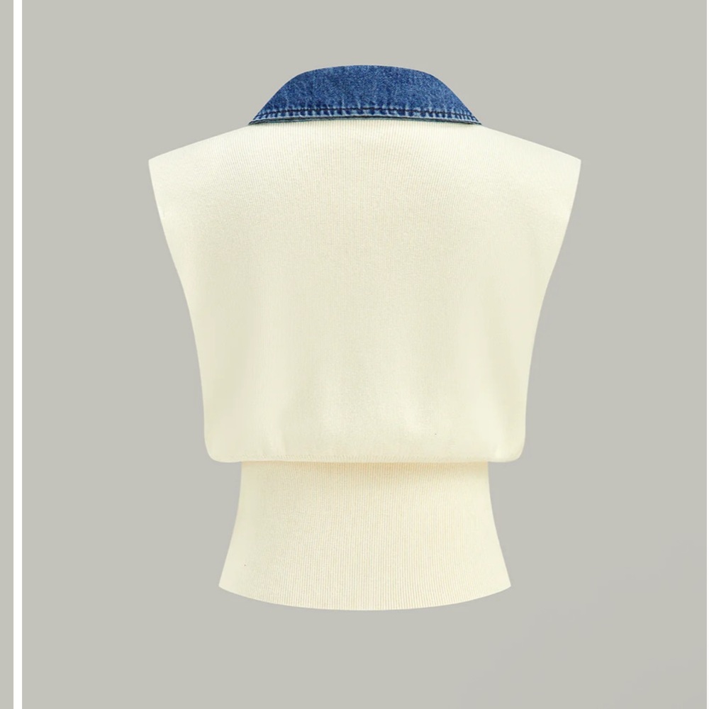 Commense Denim Trim Knit Vest with Metal Buttons size small Color offwhite - Picture 3 of 4